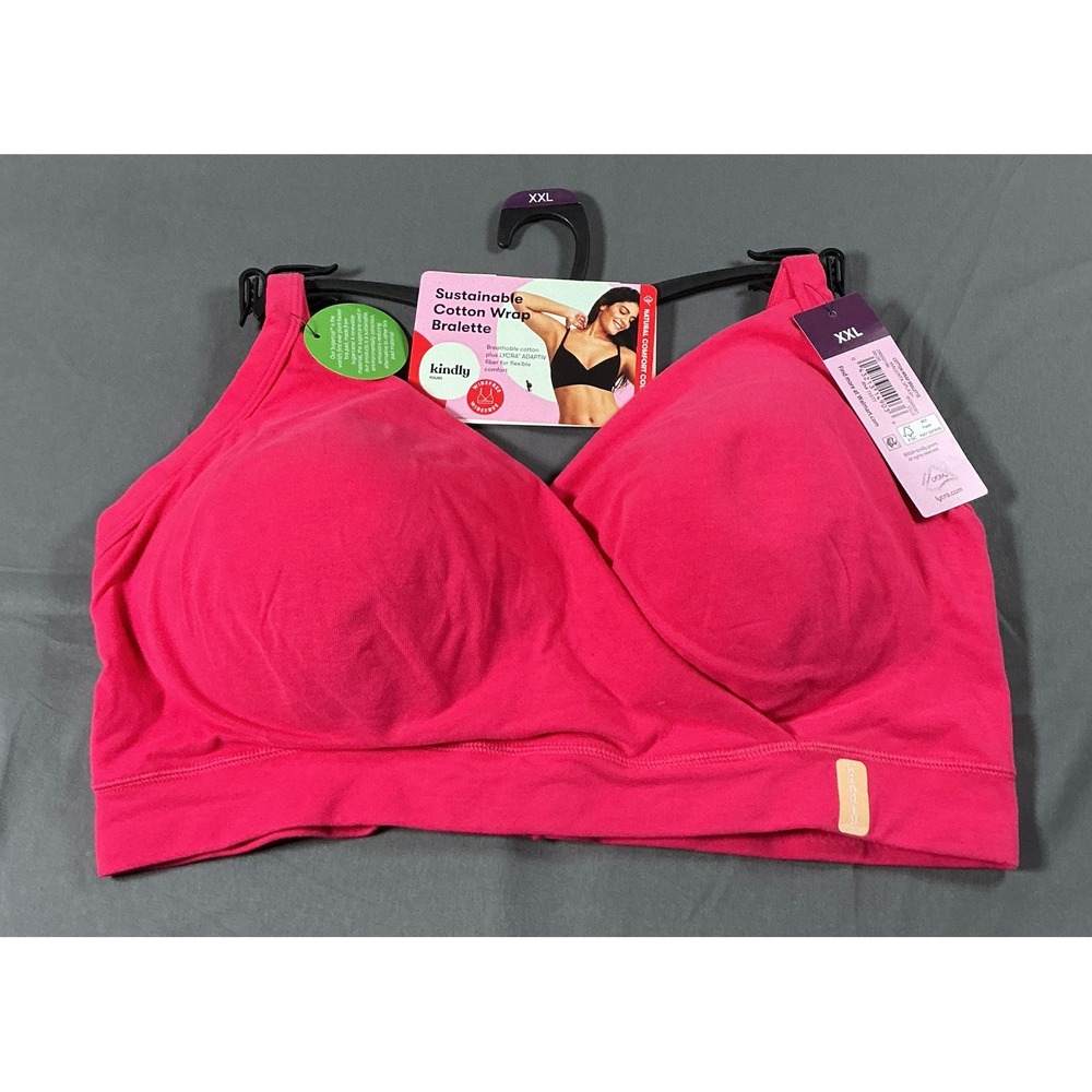 Kindly Yours Sustainable Cotton Wrap Bralette Magenta Splash XXL Wirefree New
